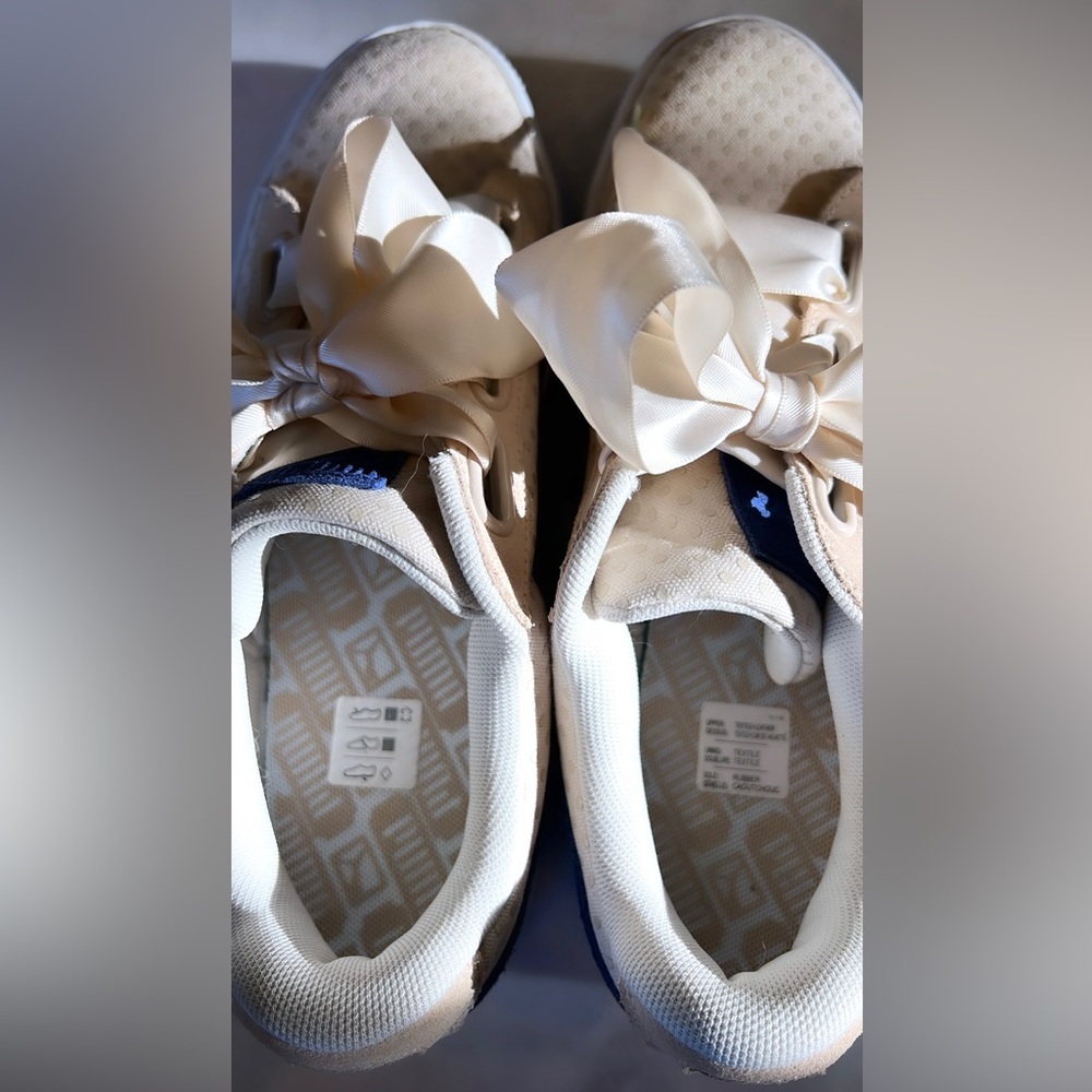 Puma Basket Heart Denim Oatmeal Twilight Blue Women’s Shoes - Picture 12 of 17